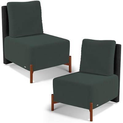 Kit 2 Poltronas Decorativas Sala Estar Living Hungria L02 Couríssimo Preto Suede Verde Musgo - Lyam