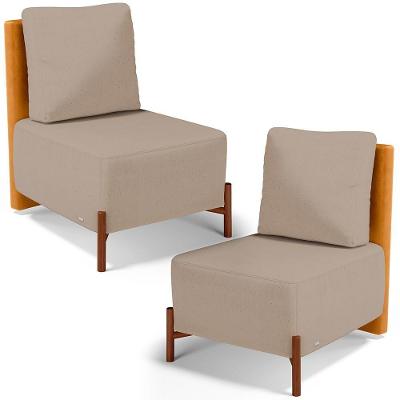 Kit 2 Poltronas Decorativa Sala Estar Living Hungria L02 Couríssimo Whisky Linho Bege Escuro - Lyam