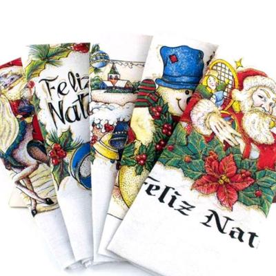 Pano De Copa Lomaer Sacaria Estampado Natal C/ Glitter - 03 Unidades - Branco