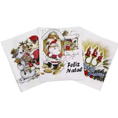 Pano De Copa Lomaer Sacaria Estampado Natal C/ Glitter - 06 Unidades - Branco