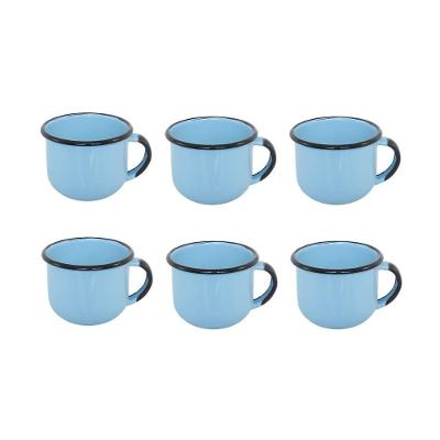 Jogo De Xícara De Cafezinho 06 Peças Esmaltada Azul Claro 120 Ml Ewel
