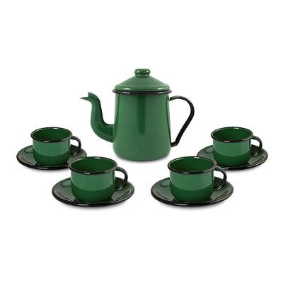 Conjunto Para Café Esmaltado 9 Peças Verde Ewel