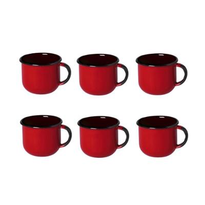 Jogo De Xícara De Cafezinho 06 Peças Esmaltada Vermelho 120 Ml Ewel