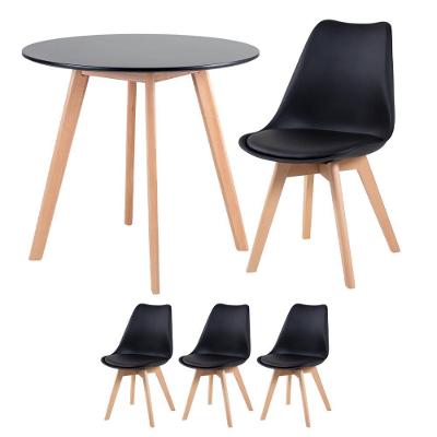 Mesa Redonda 80 Cm Preto + 3 Cadeiras Leda Preto Mesa Preto Com Cadeiras Preto