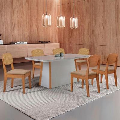 Mesa Jantar Diane 180cm Tampo Mdf Vidro 6 Cadeiras Copper Prem Moderna Turim 07 Naturale Serigrafia Off White