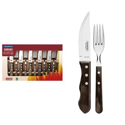 Jogo de Talheres Churrasco Jumbo 12 Peças Inox/Castanho