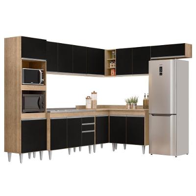 Armário De Cozinha Modulada De Canto 8 Peças Cp03 Balcão Com Pia Inox Castanho/preto - Lumil