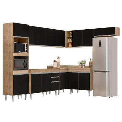 Armário De Cozinha Modulada De Canto 8 Peças Cp01 Balcão Castanho/preto - Lumil