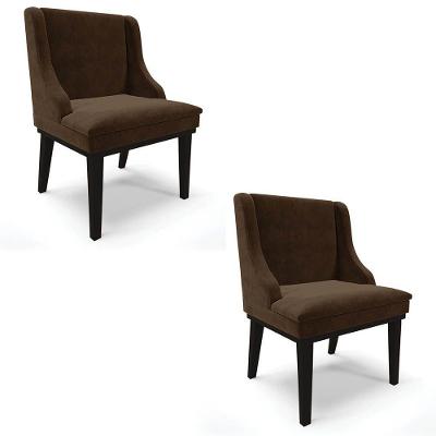 Kit 2 Cadeiras Estofadas Para Sala De Jantar Base Fixa De Madeira Preto Lia Suede Marrom - Ibiza