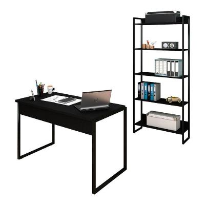 Kit Escritório Mesa e Estante Studio Industrial Preto