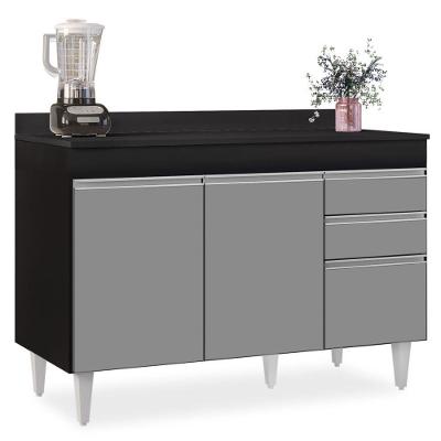 Balcão Gabinete Para Pia Com Tampo 120Cm Michigan Pto/Cinza - Lumil