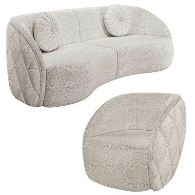 Sofá Decorativo 3 Lugares 240cm Com Almofadas E Poltrona Zion M22 Bouclê Branco - Mpozenato