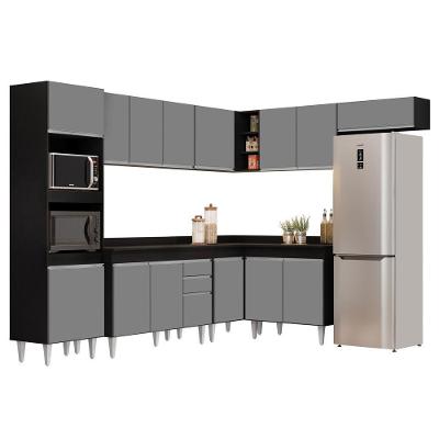 Armário De Cozinha Modulada De Canto 8 Peças Cp02 Balcão Com Tampo Preto/cinza - Lumil