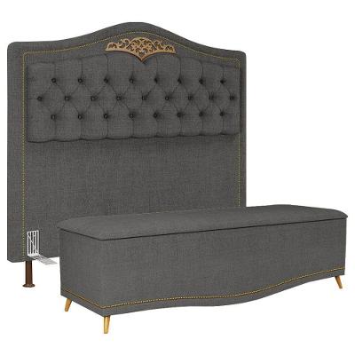 Cabeceira Cama Box Casal 140Cm Linho Grafite