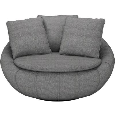 Poltrona Giratória Decorativa Redonda Com Almofadas Saphire M22 Linho Cinza - Mpozenato