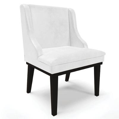 Cadeira Estofada Para Sala De Jantar Base Fixa De Madeira Preto Lia Sintético Premium Branco