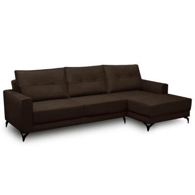 Sofá 4 Lugares Com Chaise Direito 285Cm Soreh F05 Veludo Marrom