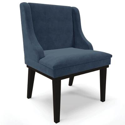 Cadeira Estofada Para Sala De Jantar Base Fixa De Madeira Preto Lia Suede Azul Marinho