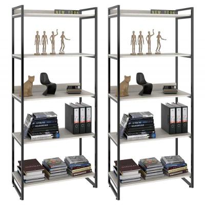 Kit 2 Estantes Livreiro Multiuso 80cm 5 Prateleiras C08 Snow