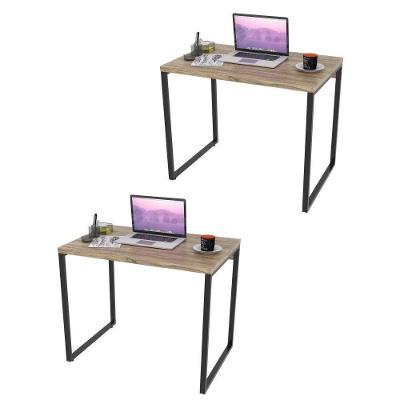 Kit 2 Mesas de Escritório 90cm Estilo Industrial Carvalho