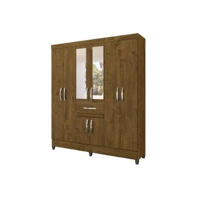 Guarda Roupa Casal 08 Portas e Espelho Castanho Wood Moval