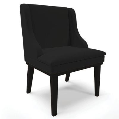 Cadeira Estofada Para Sala De Jantar Base Fixa De Madeira Preto Lia Linho Preto