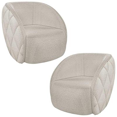 Kit 2 Poltronas Decorativa Para Sala 90cm Tressê Zion M22 Bouclê Branco - Mpozenato