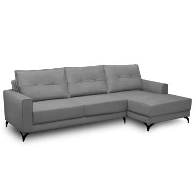 Sofá 4 Lugares Com Chaise Direito 285Cm Soreh F05 Veludo Prata