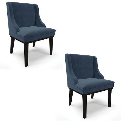 Kit 2 Cadeiras Estofadas Para Sala De Jantar Base Fixa De Madeira Preto Lia Suede Azul Marinho - Ibiza
