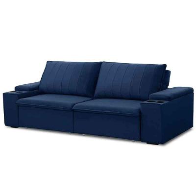 Sofá Retrátil Reclinável 3 Lugares 225Cm Baluart F05 Veludo Azul