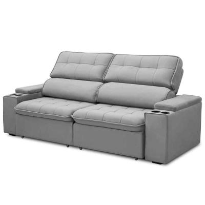 Sofá Retrátil Reclinável 3 Lugares 250Cm Ginevra F05 Veludo Prata