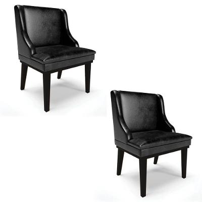 Kit 2 Cadeiras Estofadas Base Fixa De Madeira Preto Lia Sintético Premium Preto
