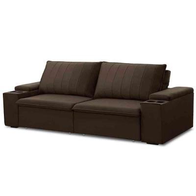 Sofá Retrátil Reclinável 3 Lugares 225Cm Baluart F05 Veludo Marrom