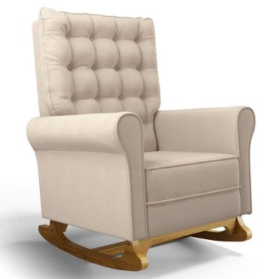 Poltrona De Amamentação E Descanso Base Madeira Com Balanço Brenda G05 Linho Creme - Mpozenato
