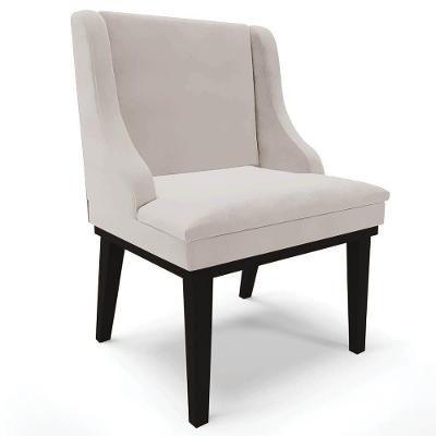 Cadeira Estofada Para Sala De Jantar Base Fixa De Madeira Preto Lia Veludo Cinza