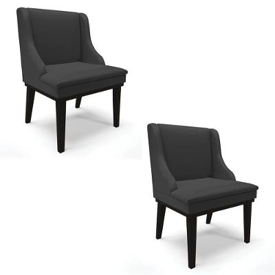 Kit 2 Cadeiras Estofadas Sala De Jantar Base Fixa De Madeira Preto Lia Sintético Preto