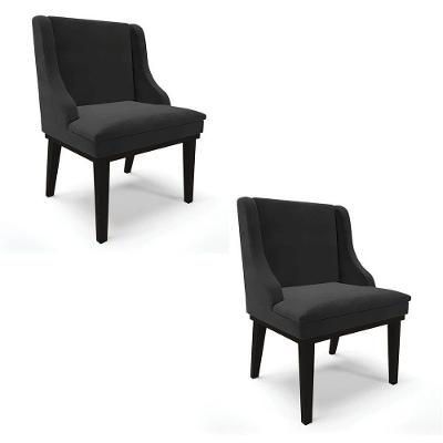 Kit 2 Cadeiras Estofadas Para Sala De Jantar Base Fixa De Madeira Preto Lia Veludo Preto - Ibiza