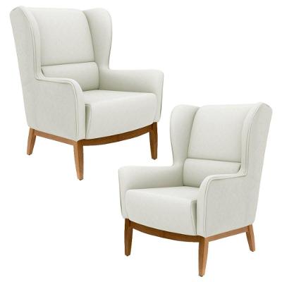 Kit 2 Poltronas Base Madeira Corano Bege Domi