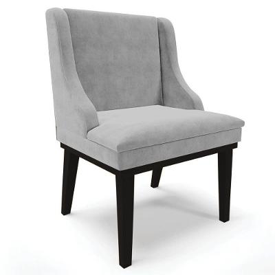 Cadeira Estofada Para Sala De Jantar Base Fixa De Madeira Preto Lia Suede Cinza