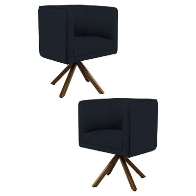 Kit 2 Poltronas Base Madeira Veludo Preto