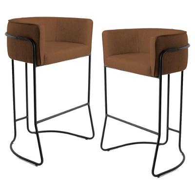 Kit 2 Banquetas Base Aço Preto Betina Veludo Telha Domi