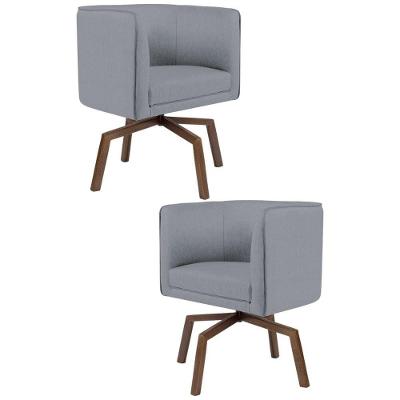 2 Poltronas Ka Madeira Betina C416 Linho Cinza Escuro