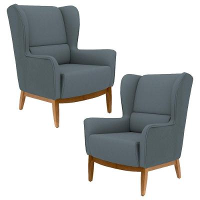 Kit 2 Poltronas Base Madeira Corano Cinza Domi