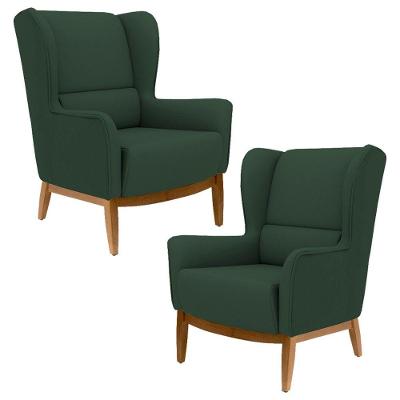 Kit 2 Poltronas Base Madeira Linho Verde Domi