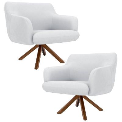 Kit 2 Poltronas Giratórias Base Madeira Corano Branco