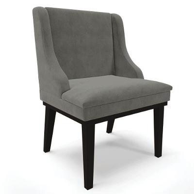 Cadeira Estofada Para Sala De Jantar Base Fixa De Madeira Preto Lia Suede Grafite