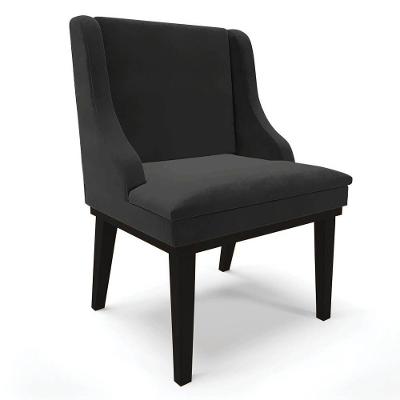 Cadeira Estofada Para Sala De Jantar Base Fixa De Madeira Preto Lia Veludo Preto