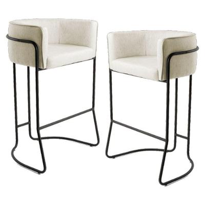 Kit 2 Banquetas Decorativas Base Aço Preto Linho Creme