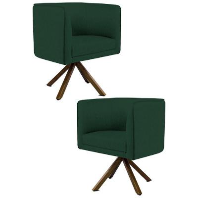 Kit 2 Poltronas Base Madeira Linho Verde Musgo