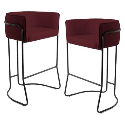 Kit 2 Banquetas Decorativas Base Aço Preto Veludo Marsala
